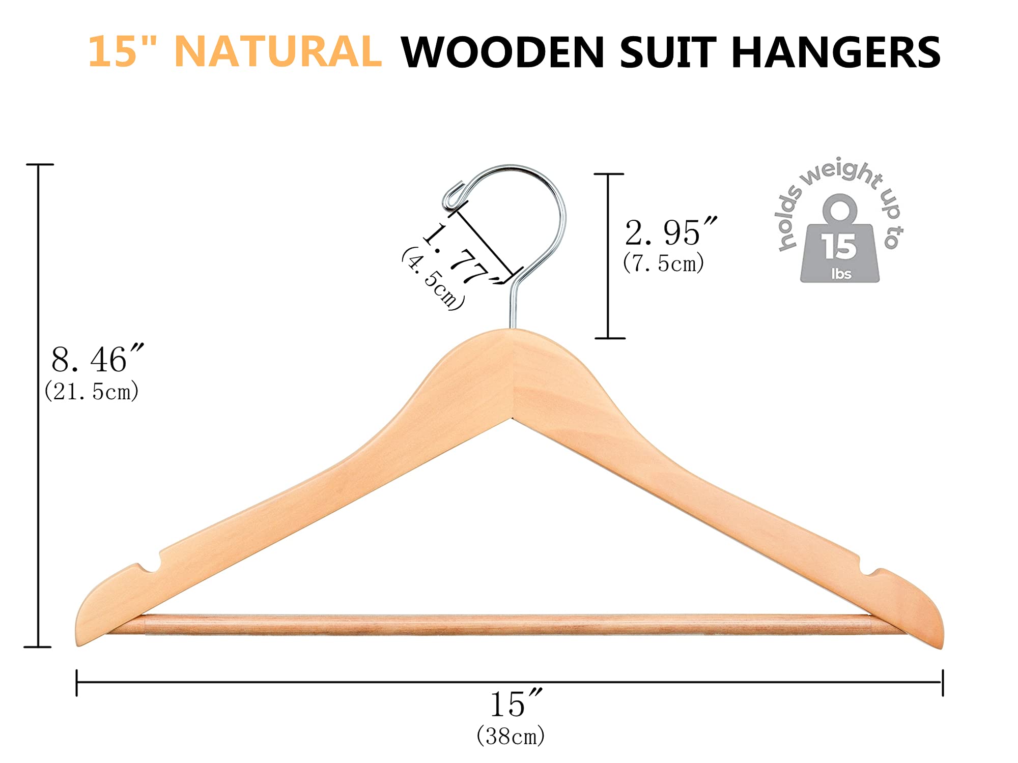 Amber Home 360° swivel hook wood hanger enhances easy access to garments.