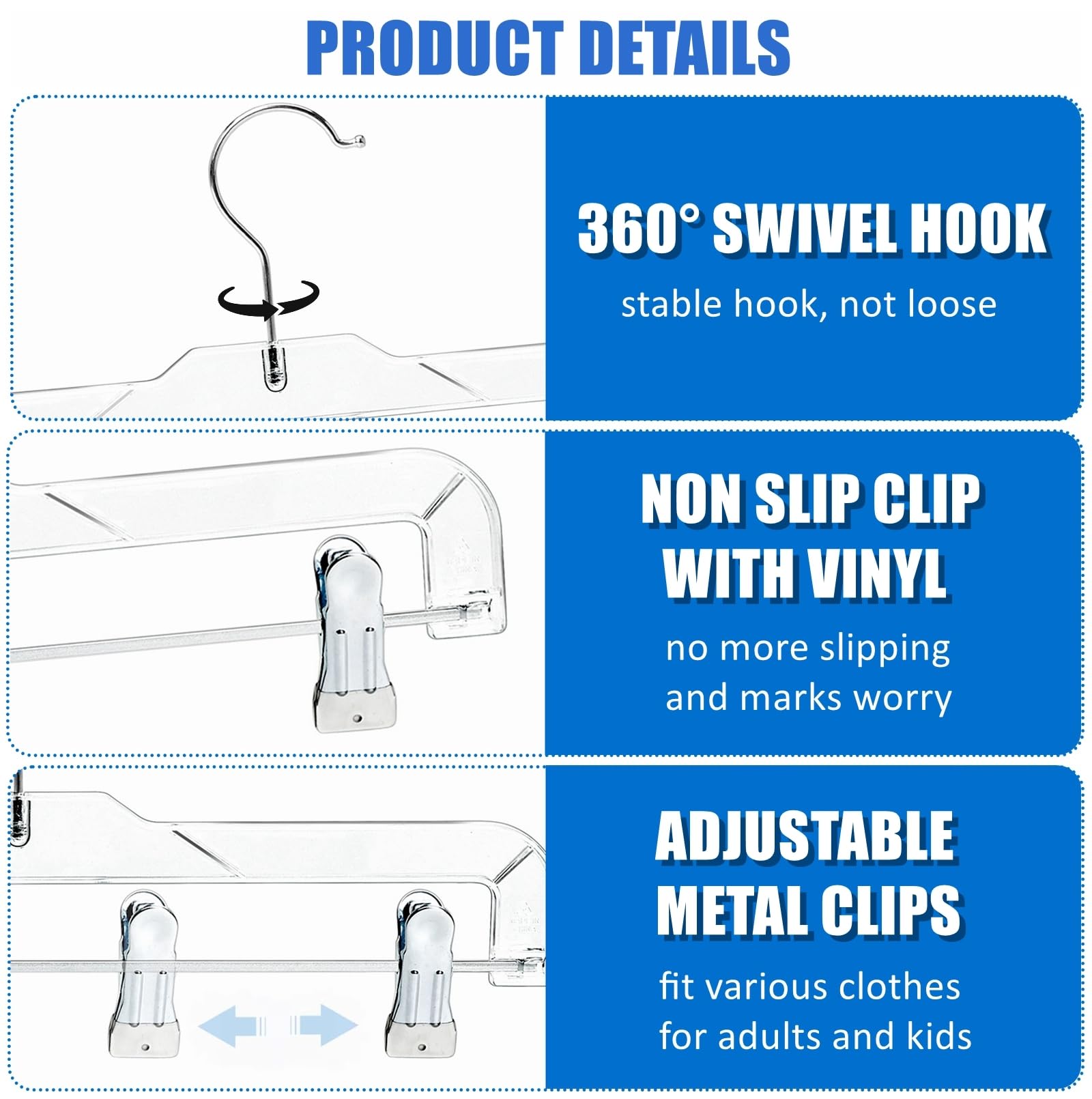 Amber Home adjustable clip hangers fit different garment sizes securely.