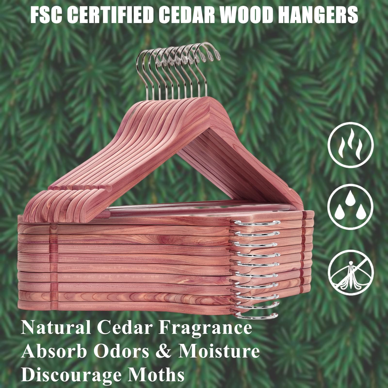 Amber Home cedar hanger with 360° hook adapts to any closet space.
