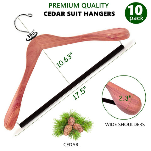 Amber Home cedar hanger with 360 degree swivel hook for easy closet access.