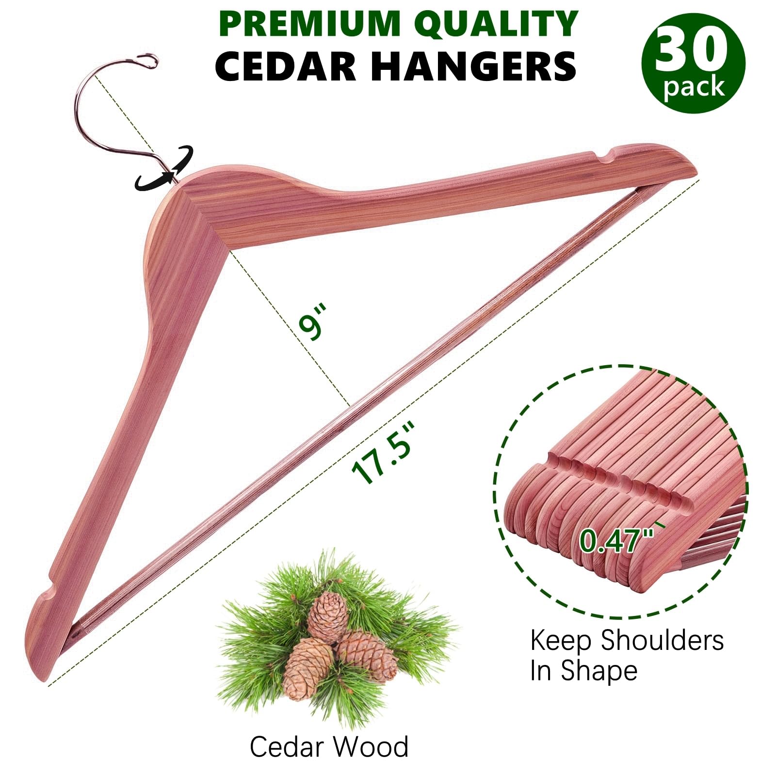 Amber Home cedar hanger notches close-up, smooth edges protect delicate straps.