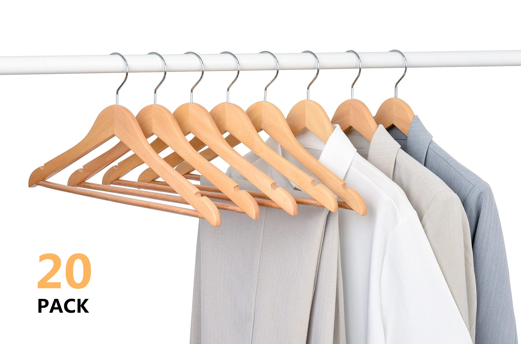 Amber Home closet-organization wood hangers keep shirts jackets and coats crease-free.