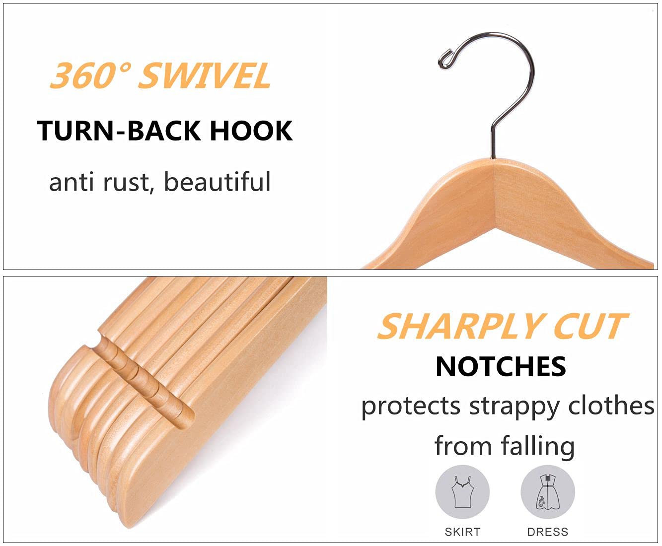 Amber Home hanger with contoured shoulders preserves garment shape.