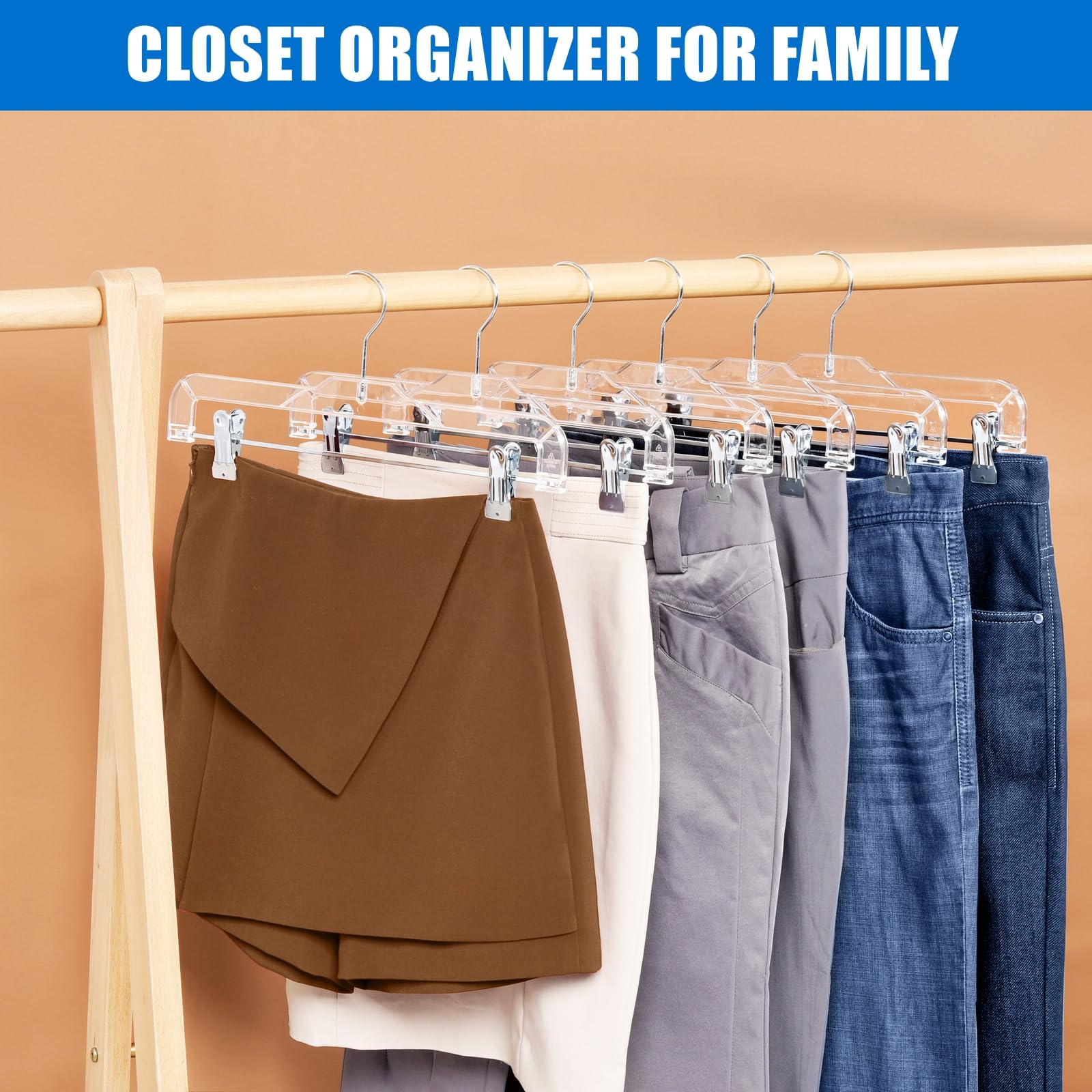 Amber Home crystal-clear plastic material suited for daily closet use.