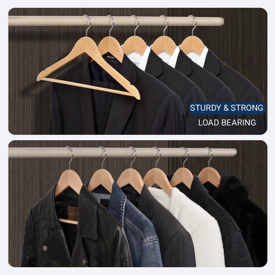 Amber Home durable wooden clothes hangers fit coats, shirts and dresses