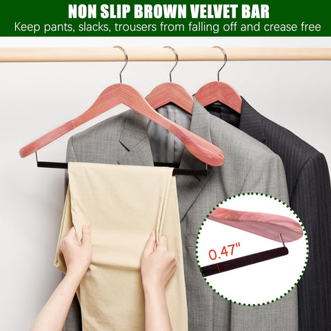 Amber Home ergonomic cedar hanger preserves garment shape and keeps collars neat.