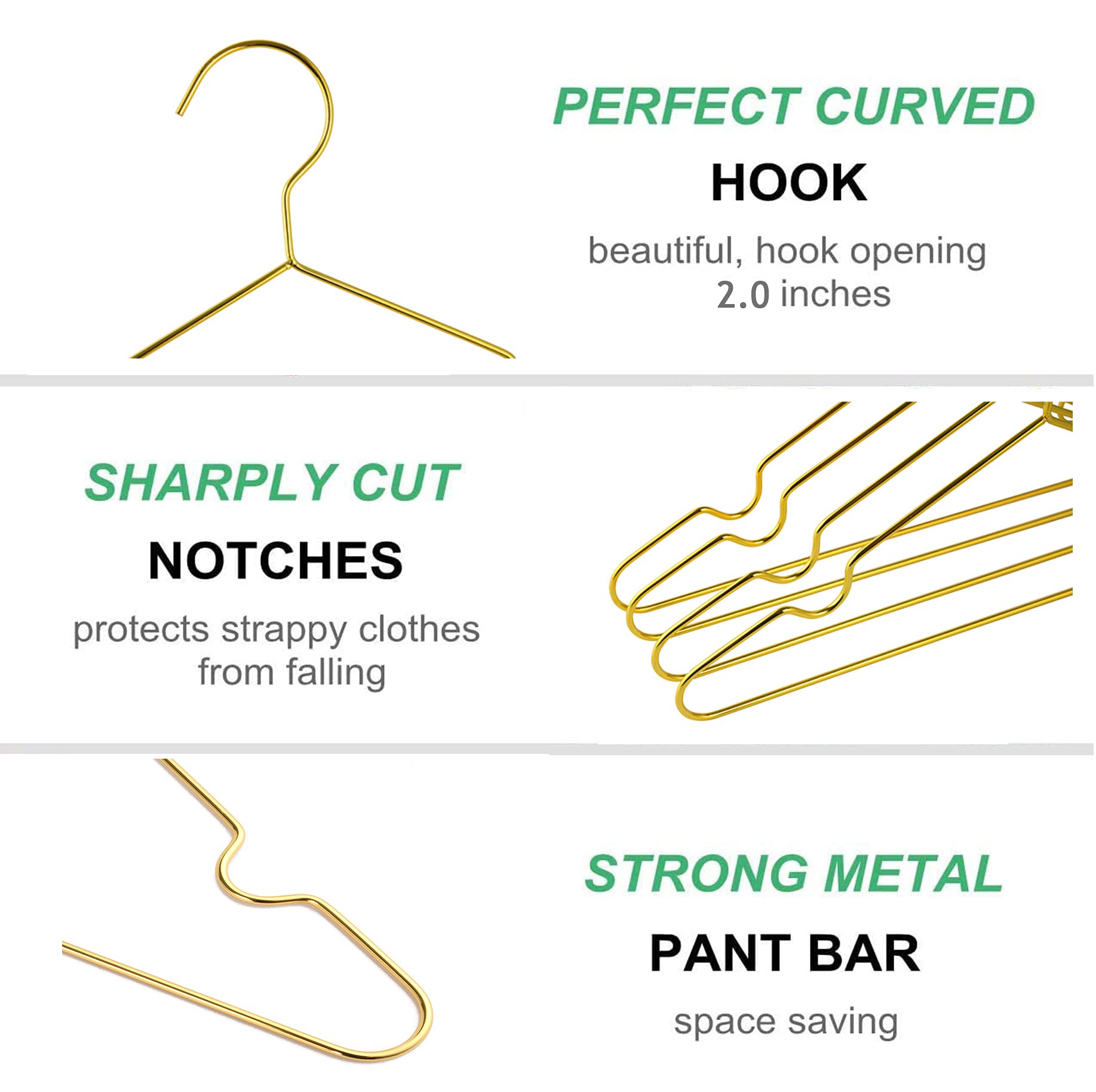 Amber Home gold kid hangers in closet to maximize space and keep outfits neat.