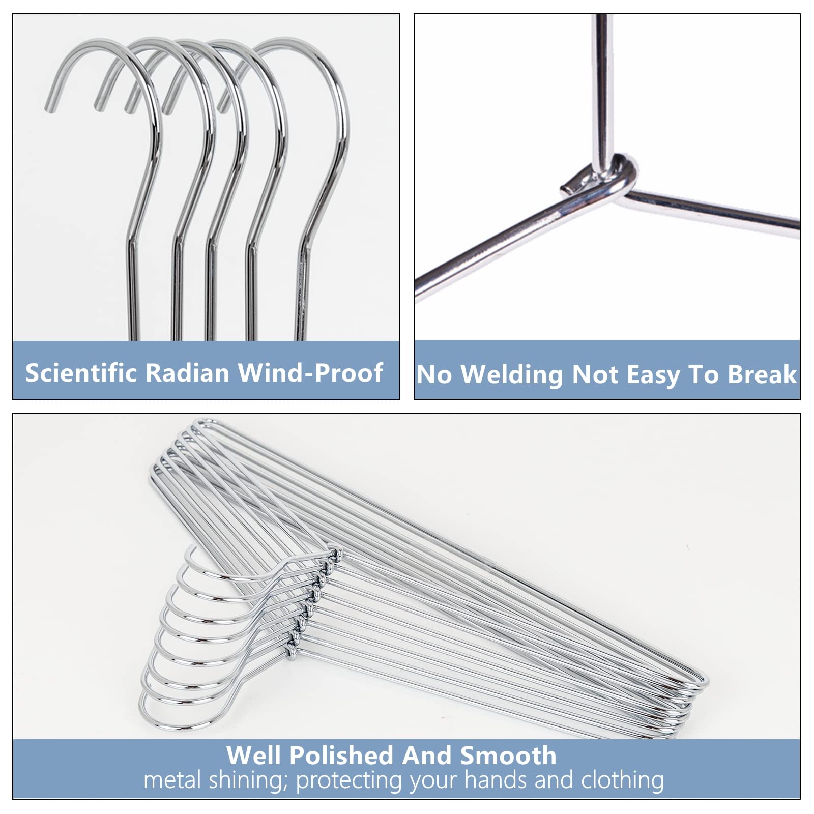 Amber Home heavy-duty stainless steel hangers supporting coats without warping or bending