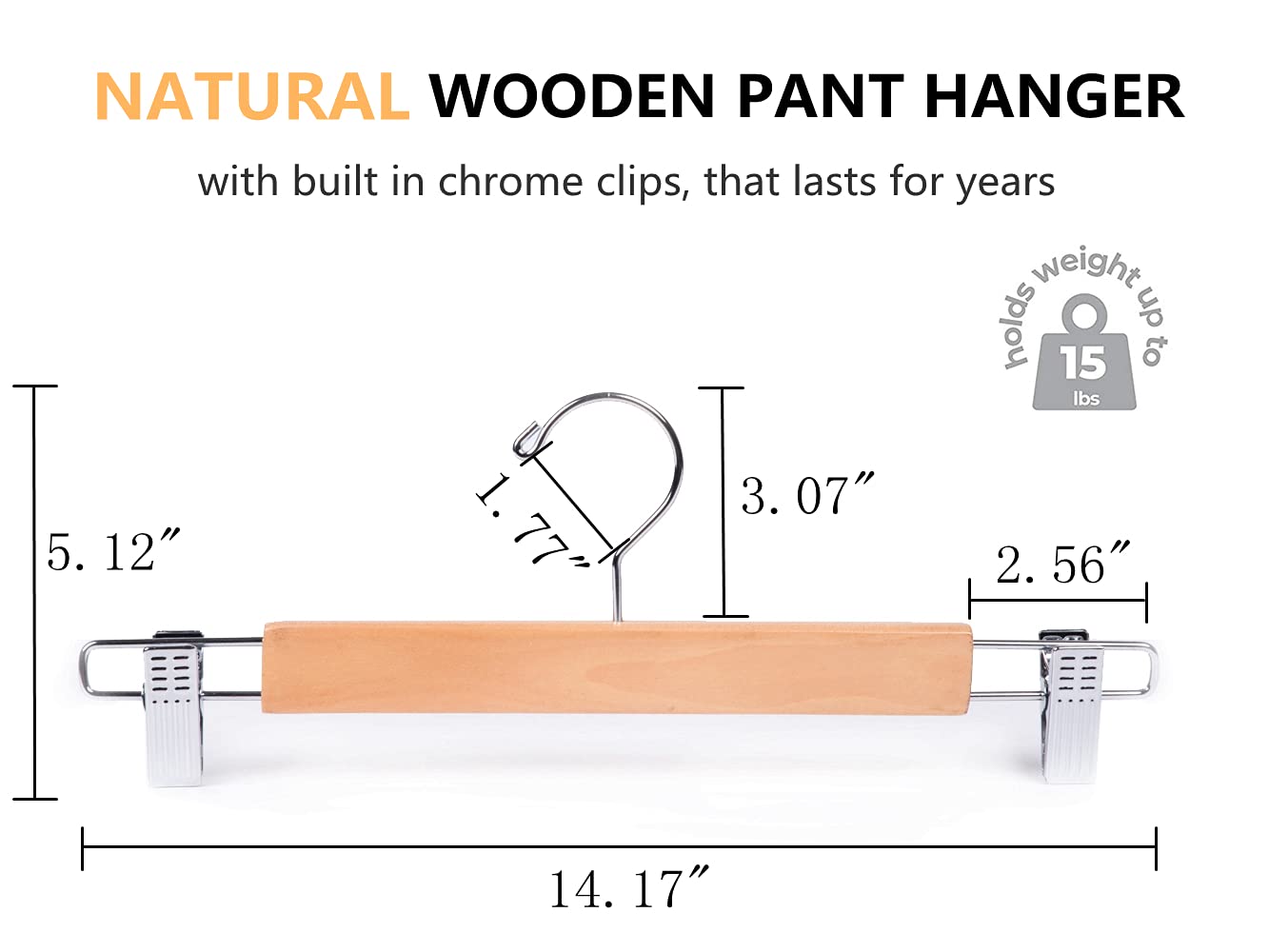 Amber Home natural wood hanger with chrome swivel hook in use