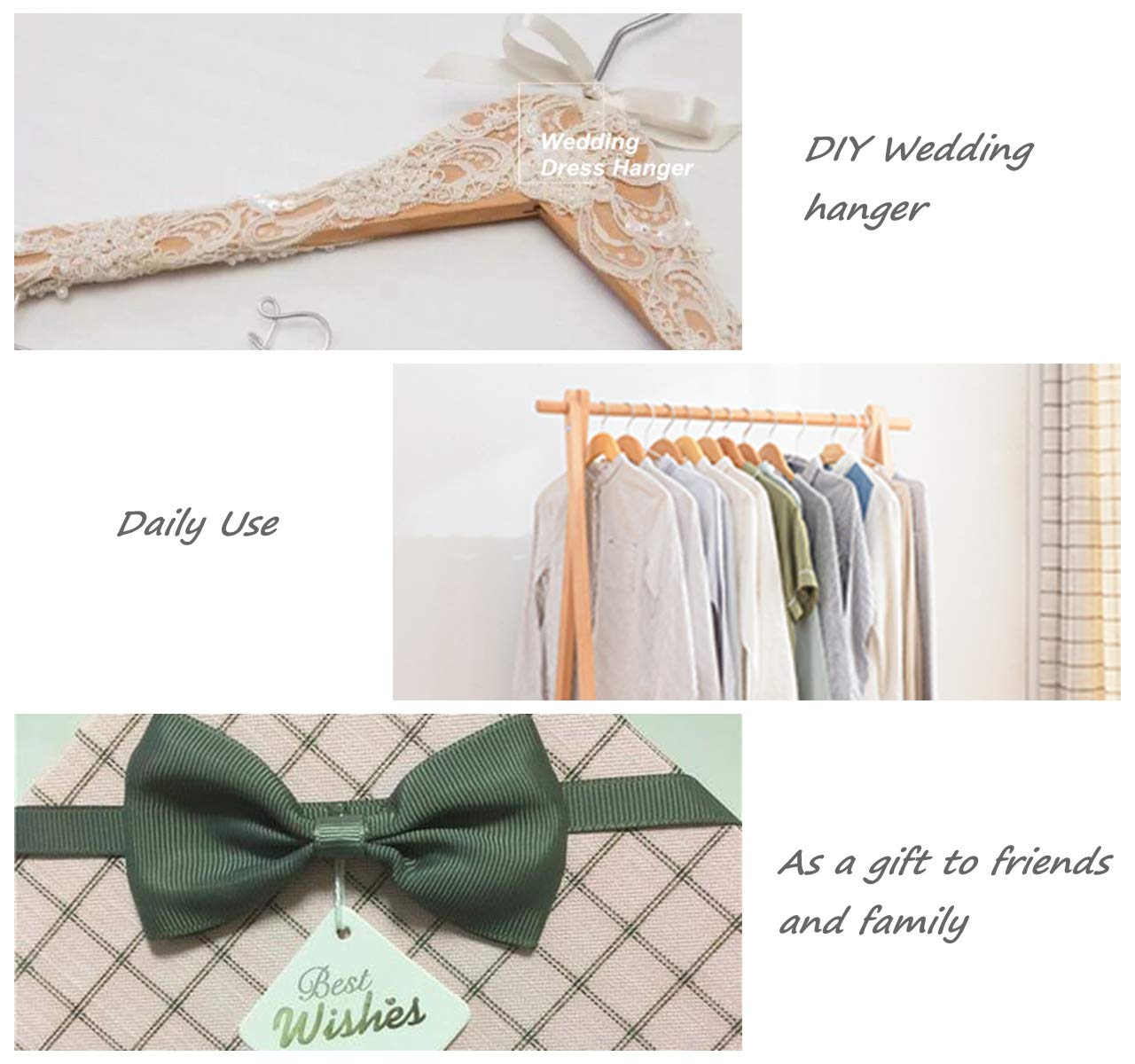 Amber Home pack of ten natural wood hangers for versatile closet organization.