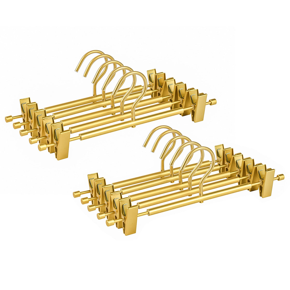 Amber Home matte gold pants hanger with 12.2-inch length keeps pants neatly aligned.