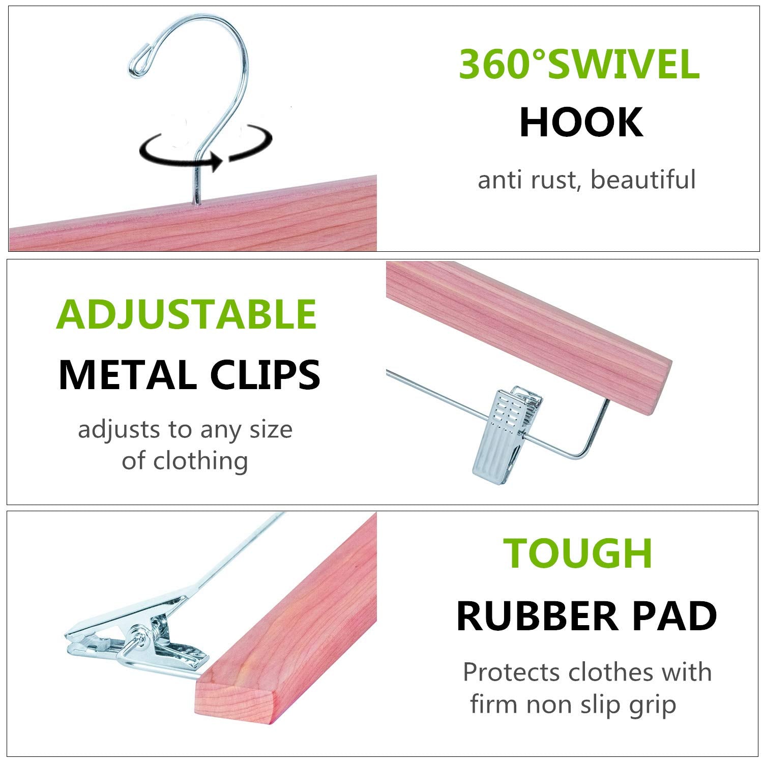 Amber Home pants hangers with two adjustable clips for secure, mark-free garments