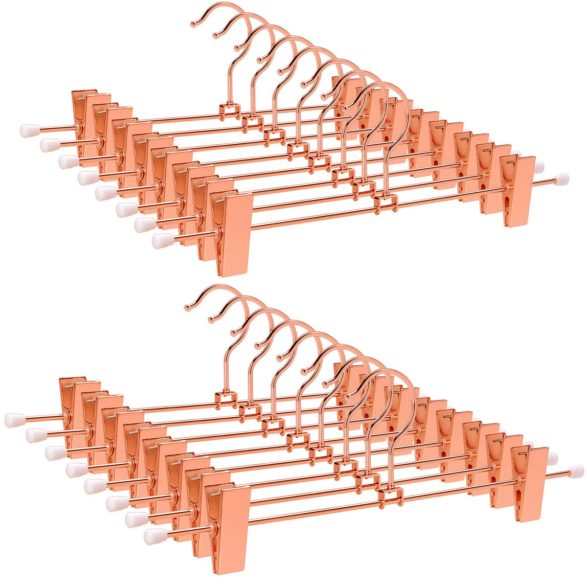 Amber Home rose copper gold pants hanger 12-inch showcasing elegant closet storage.