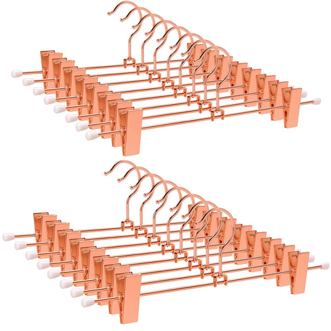 Amber Home rose copper gold pants hanger 12-inch showcasing elegant closet storage.