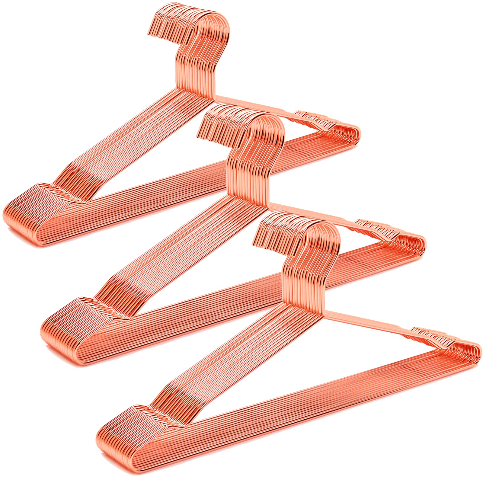 Amber Home rose gold 30-pack hangers neatly arranged for organized closet.