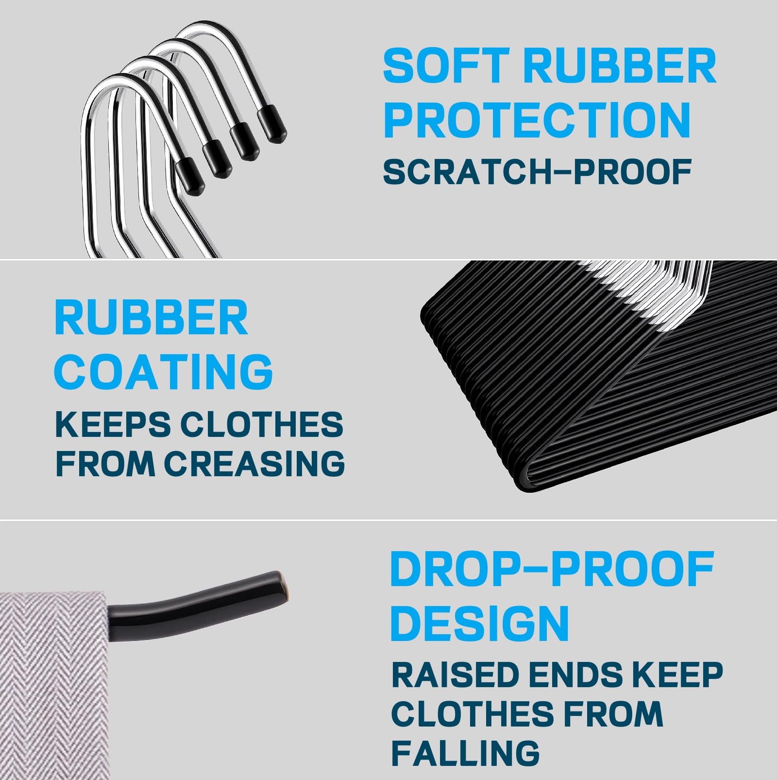 Amber Home rubber-coated bar pants hangers grip clothing securely and prevent slipping.
