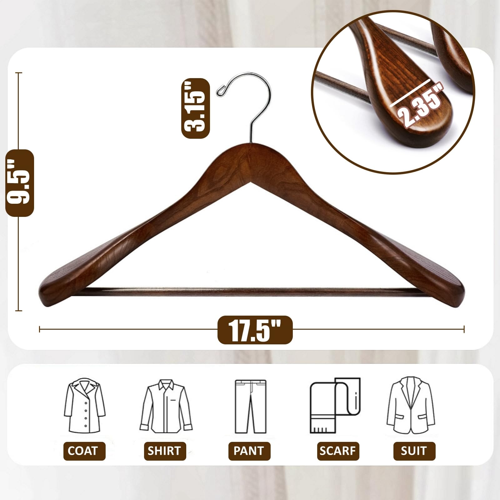 Amber Home screw-reinforced pants bar keeps trousers secure and crease-free.
