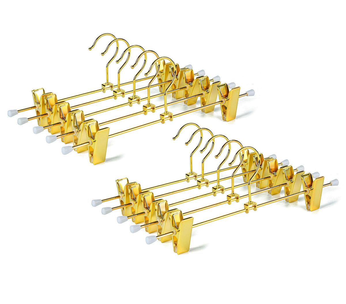 Amber Home shiny gold 12-inch hanger with adjustable non-slip clips for pants and skirts