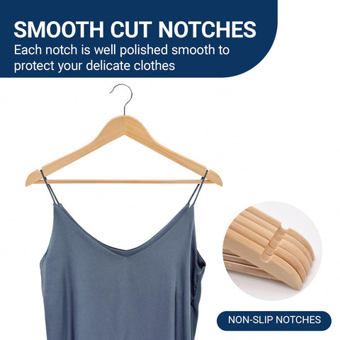 Amber Home contoured shoulder wooden hanger preserves garment shape and drape.