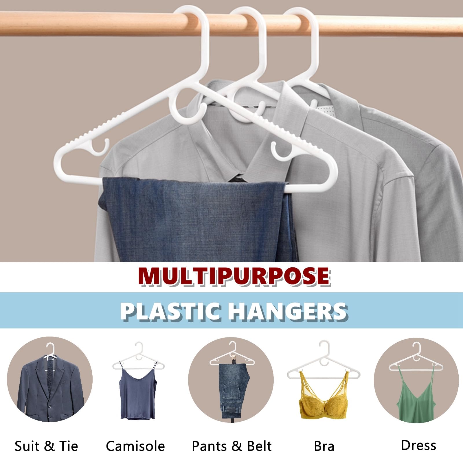 Amber Home sturdy white hangers streamline closet organization.