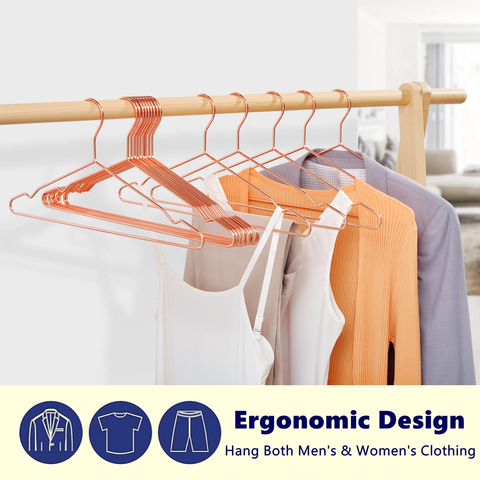Amber Home slim, ergonomic hanger saving closet space.