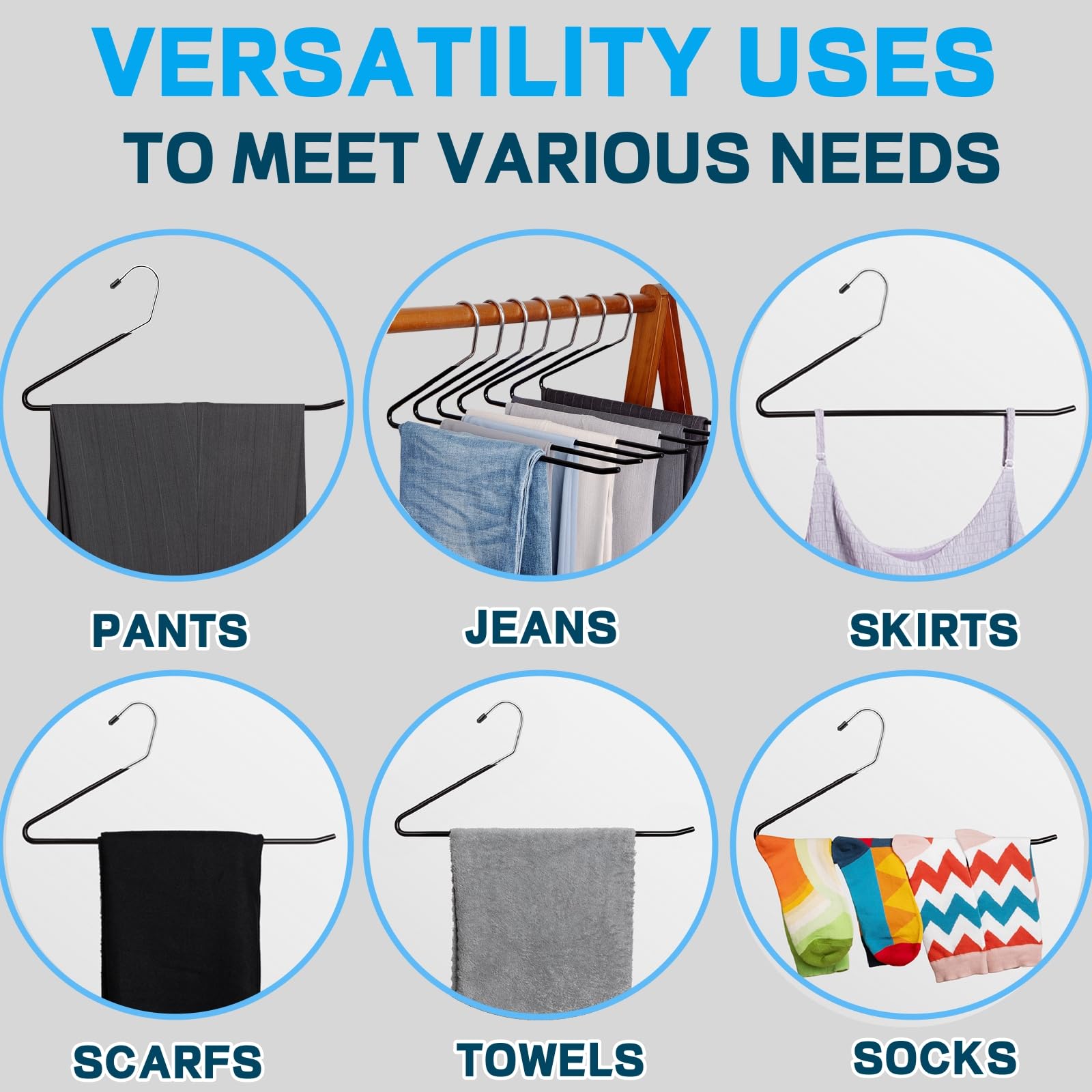 Amber Home space-saving pants hangers maximize closet capacity.