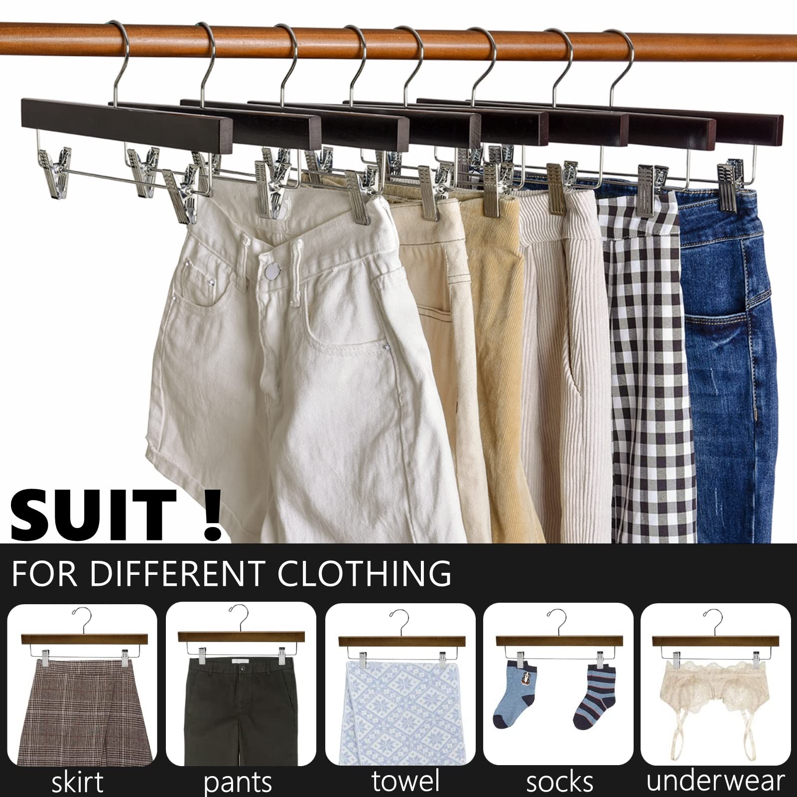 Amber Home swivel-hook wooden hanger demonstrates versatile closet organization.