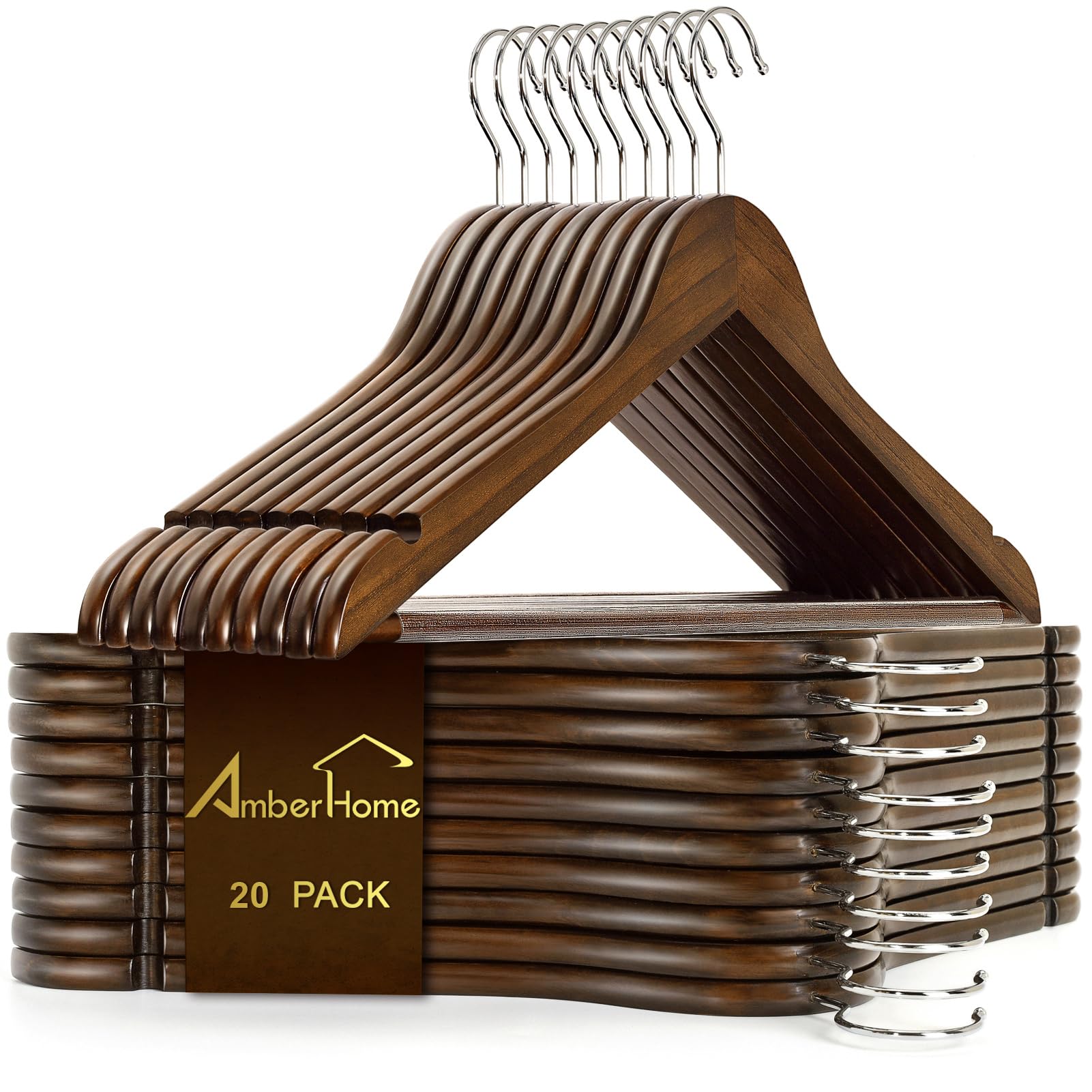 Amber Home walnut wood hangers pack of 20 for closet organization and space saving