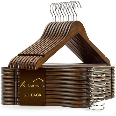 Amber Home walnut wood hangers pack of 20 for closet organization and space saving