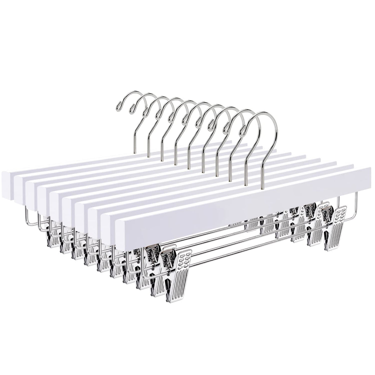 Amber Home white pants hangers with clips and a 14-inch length for organized closets.