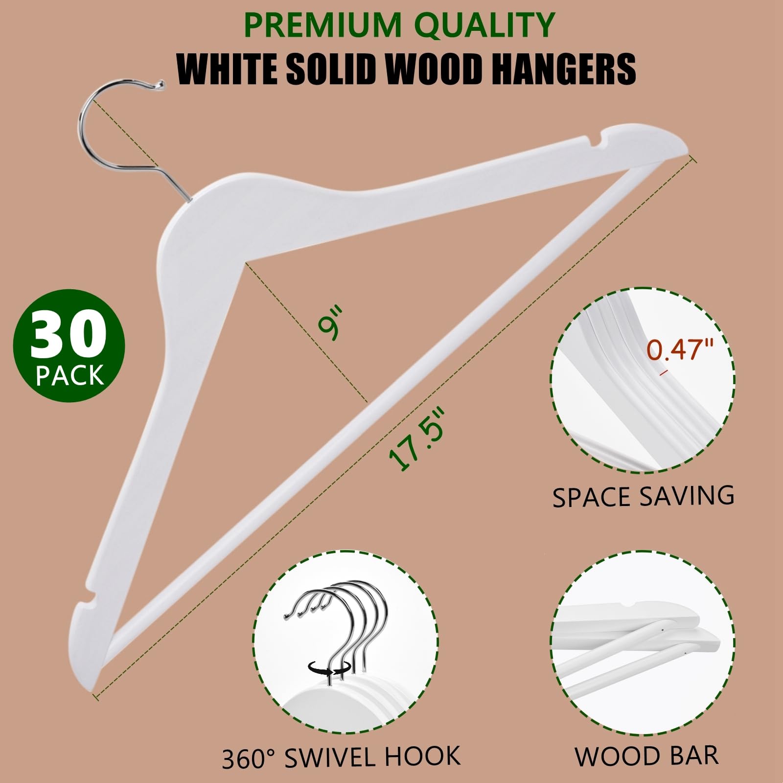 Amber Home white wood hanger front view showing smooth finish and sturdy construction.