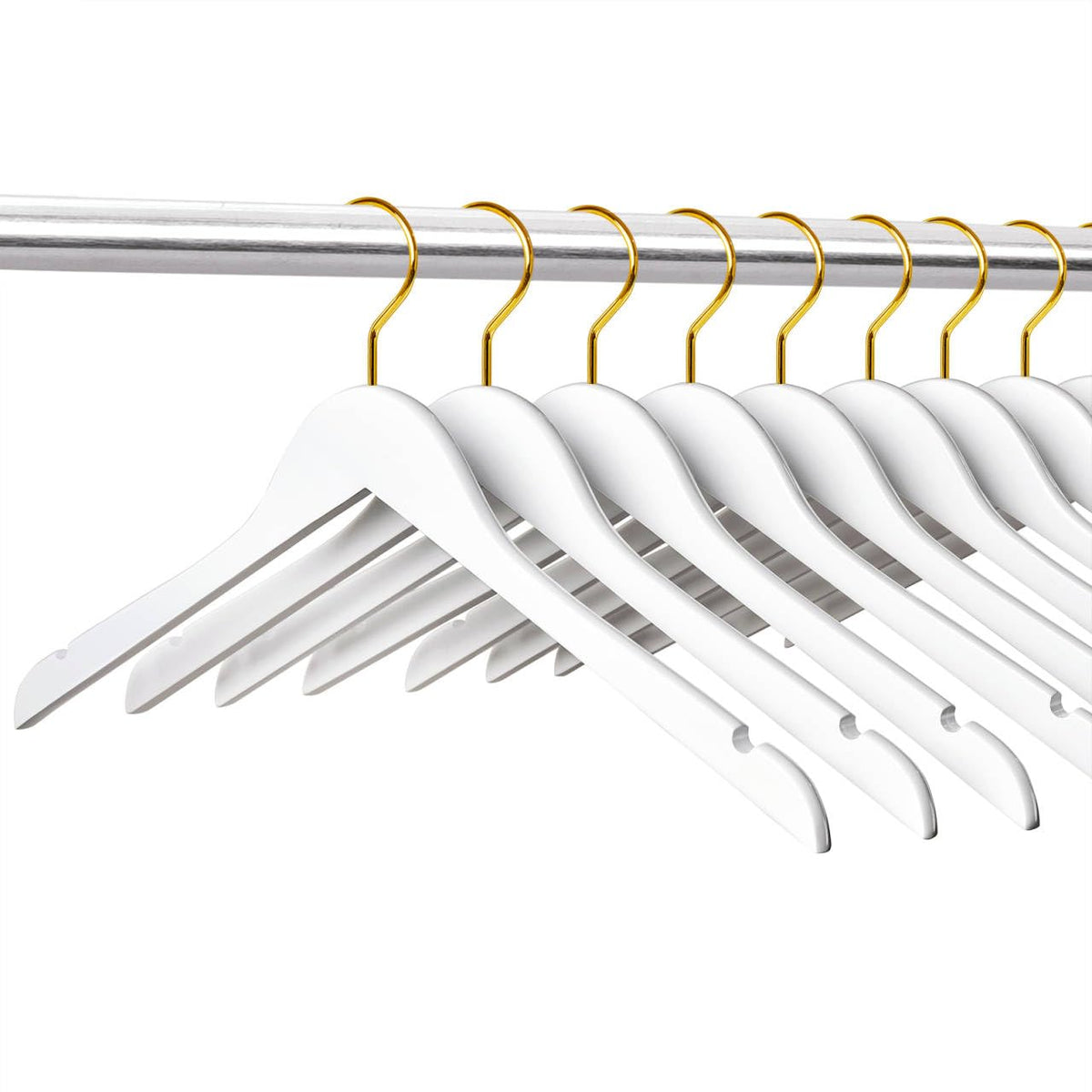 Amber Home white wood hangers with flat body for efficient closet organization