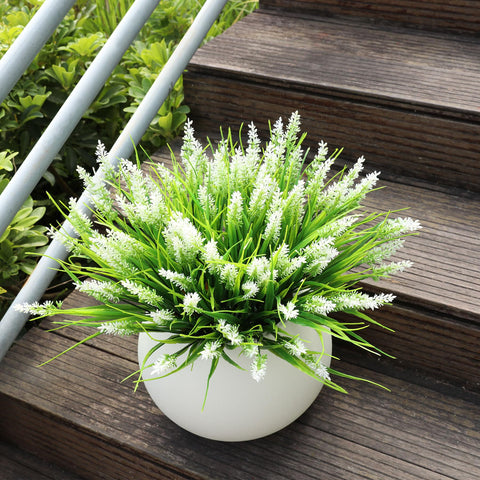 AmberFun outdoor faux lavender and monkey grass brighten patios and steps