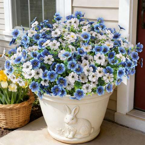 AmberFun 16-piece outdoor artificial flowers set with durable color for year-round display.