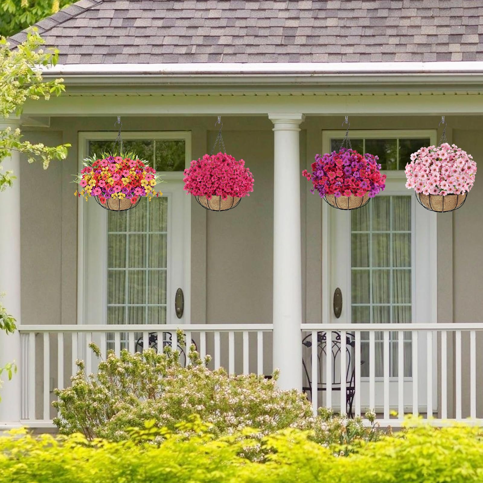 AmberFun durable fake flowers withstand elements for year-round curb appeal.