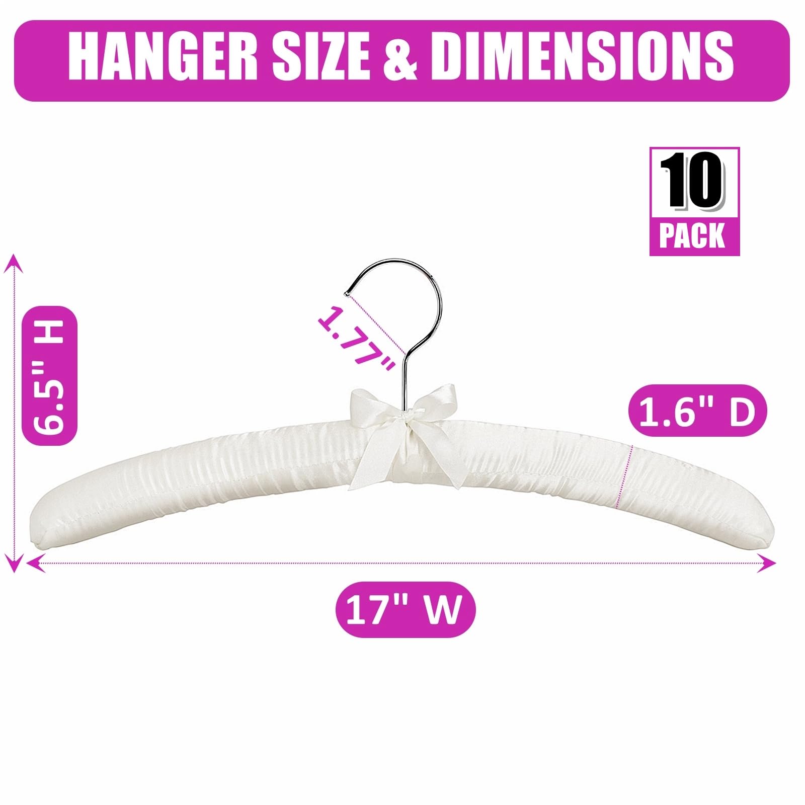 Amber Home Elegant bow satin hanger with soft padding for a refined closet look.