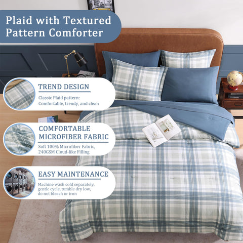 AMBERSPACE pillowcases and shams in blue plaid for coordinated bedroom style.