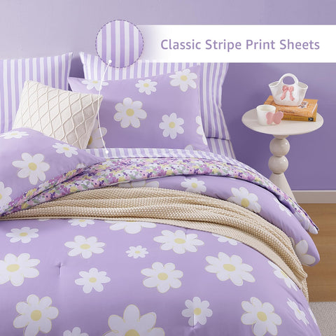 AMBERSPACE purple daisy floral pattern close-up showing soft fabric