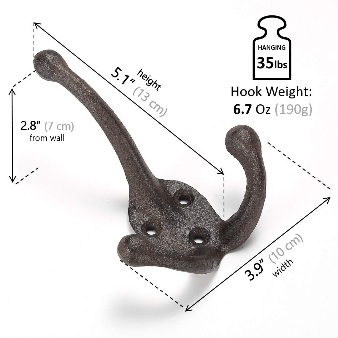 Ambipolar TriLeg hook close-up shows forged iron and rounded ends protecting garments.