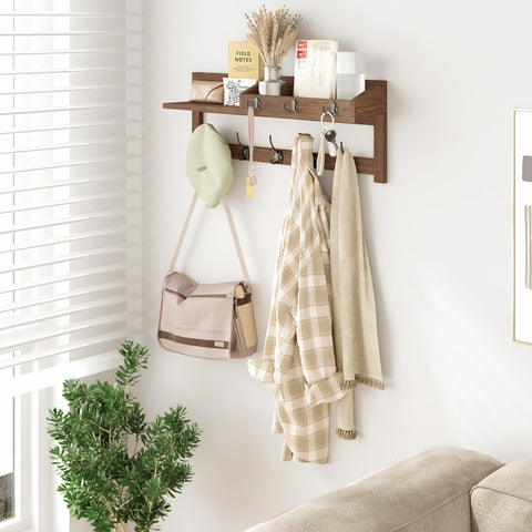 AMBIRD coat rack wood shelf brown demonstrates space-saving entryway organization.