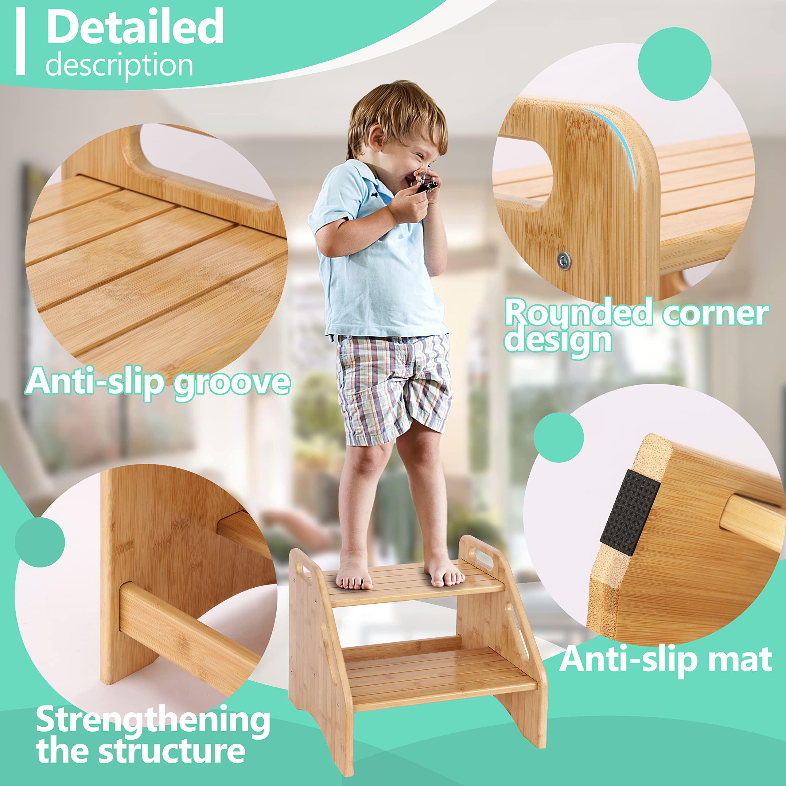 AMBIRD step stool with non-slip pads prevents sliding on wet floors.