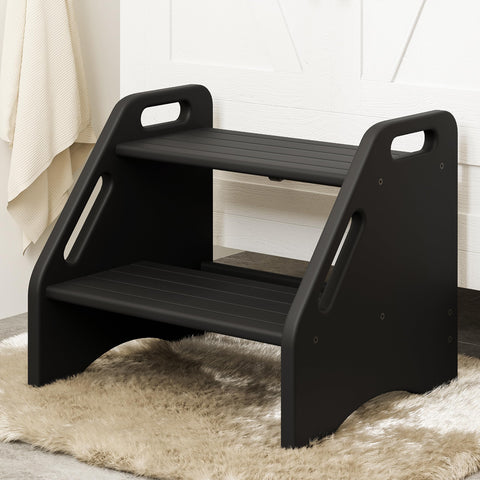 AMBIRD two-step stool black closeup—sturdy height for adults.