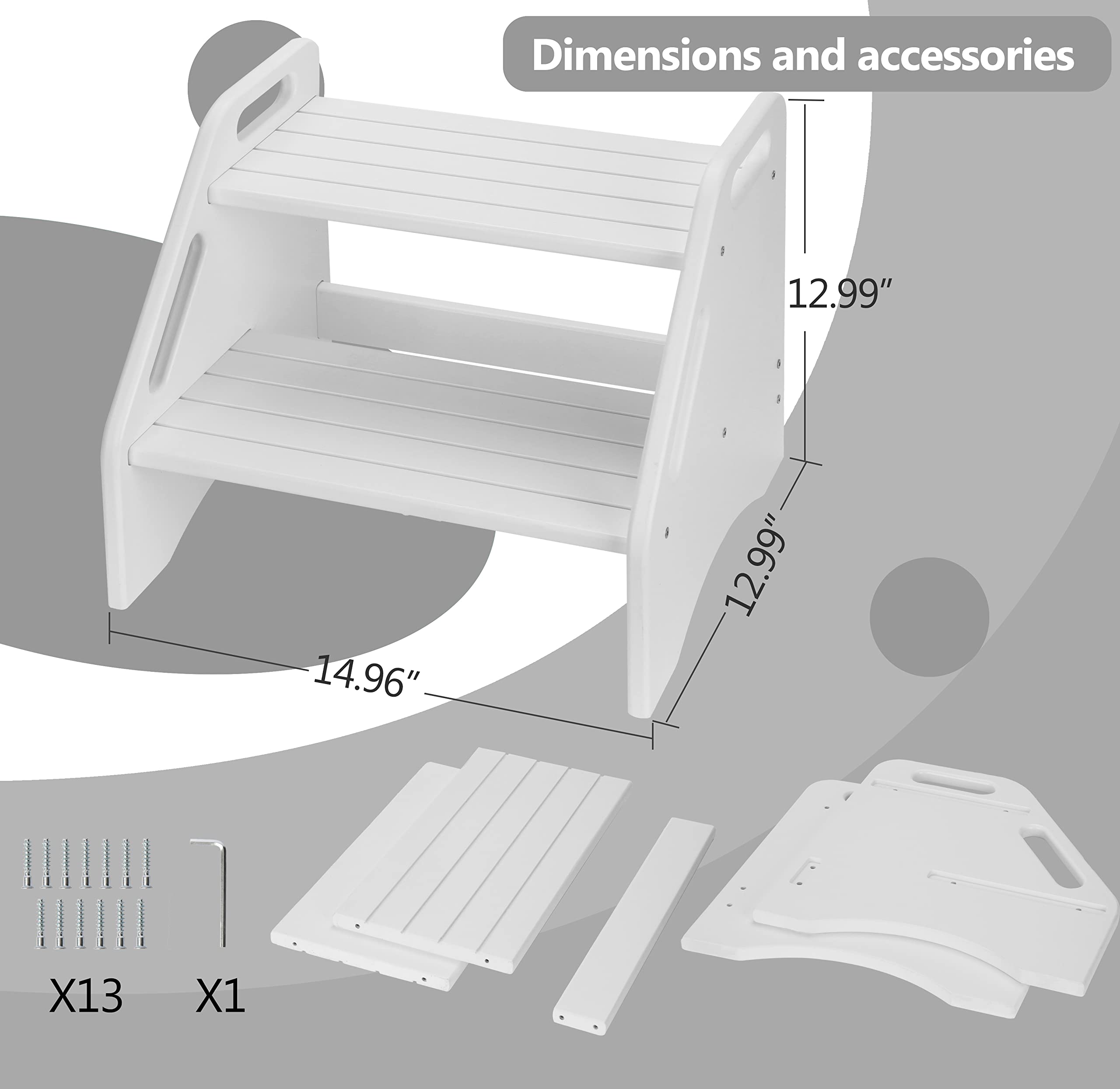 AMBIRD two-step stool with handles and rails aiding safe climbing.