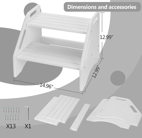 AMBIRD two-step stool with handles and rails aiding safe climbing.