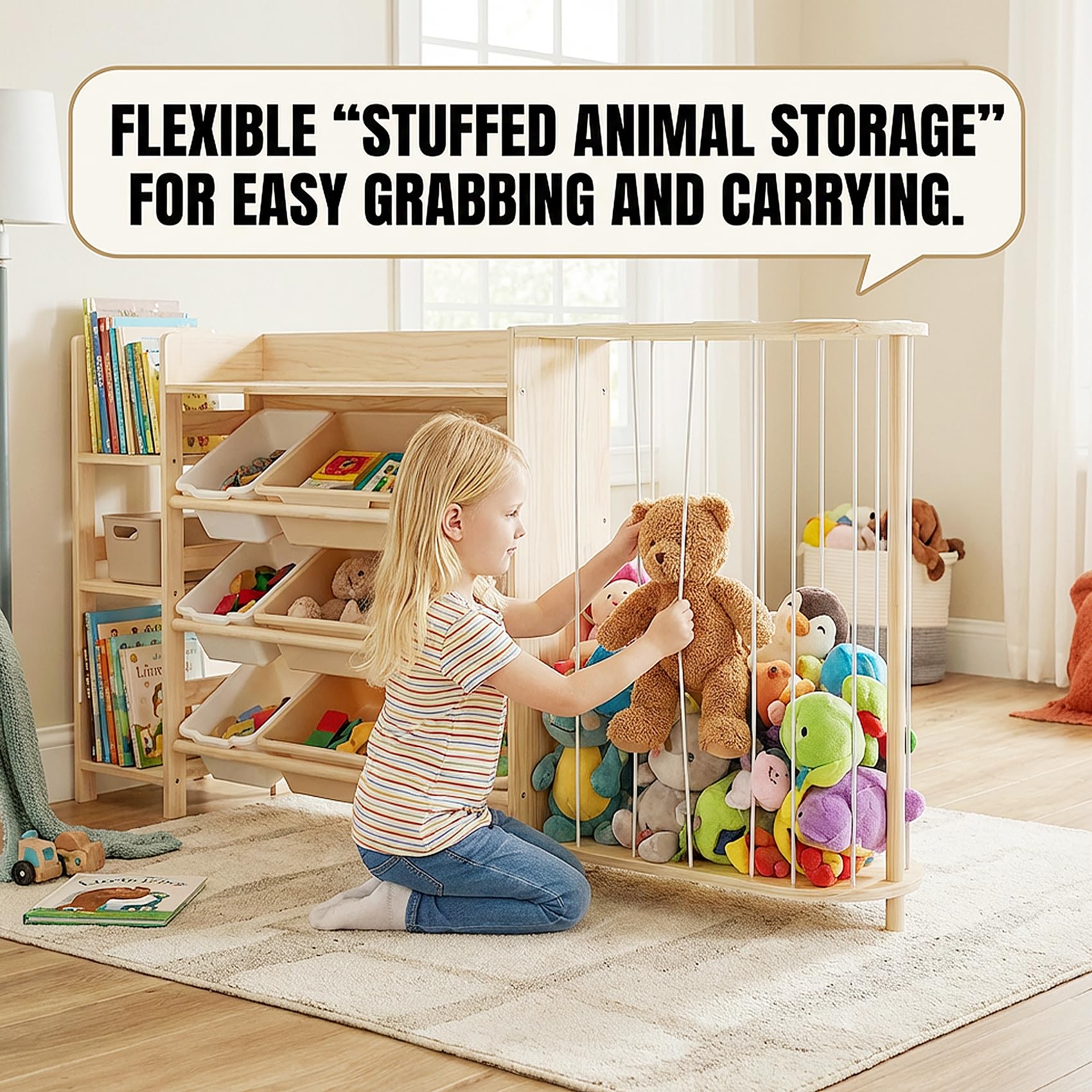 Amdermi Plushie Zoo cage keeps stuffed animals contained and visible for easy play.