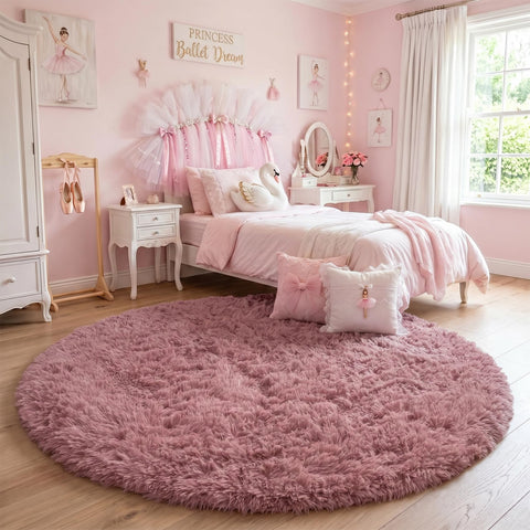 Amdrebio blush round rug in dusty rose color adds warm tone to decor