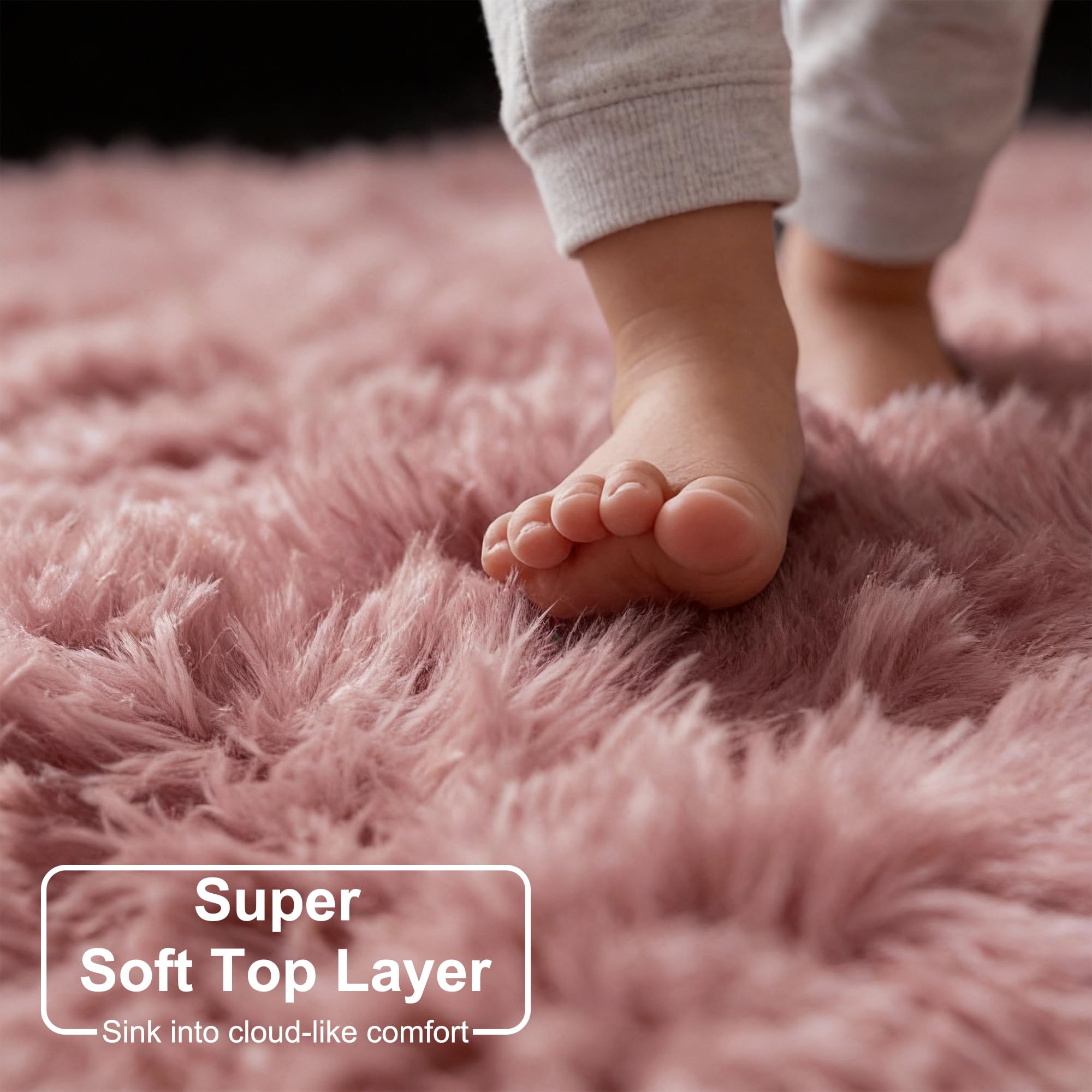 Amdrebio blush round rug non-slip backing prevents sliding on hard floors