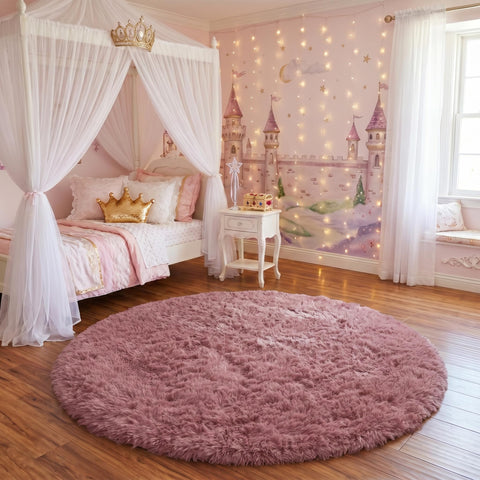 Amdrebio blush round rug suited for nursery and bedroom spaces with cozy aesthetics
