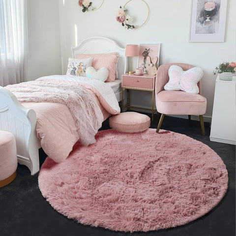 Amdrebio blush round rug soft fiber detail emphasizes warmth underfoot for lounging