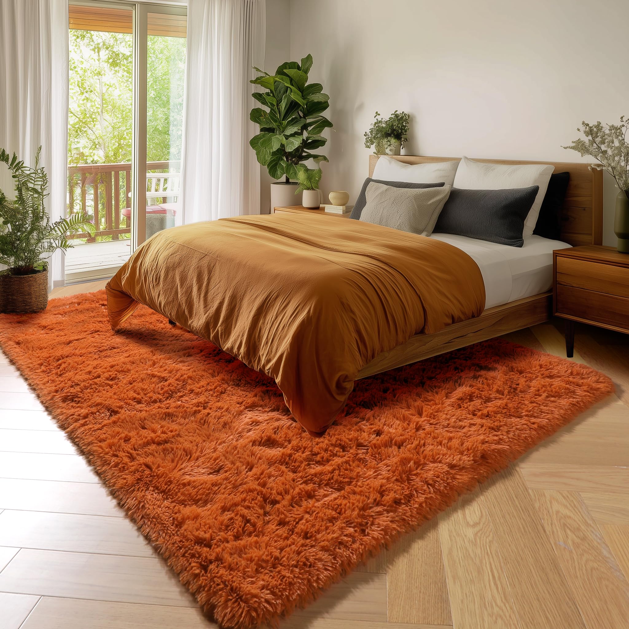 Amdrebio burnt orange 6x9 rug in kids room promotes warmth and playful comfort.